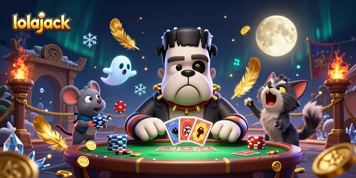 Experience the thrills at lolajack Casino with a lively 3D cartoon scene featuring unique characters and vibrant casino elements.