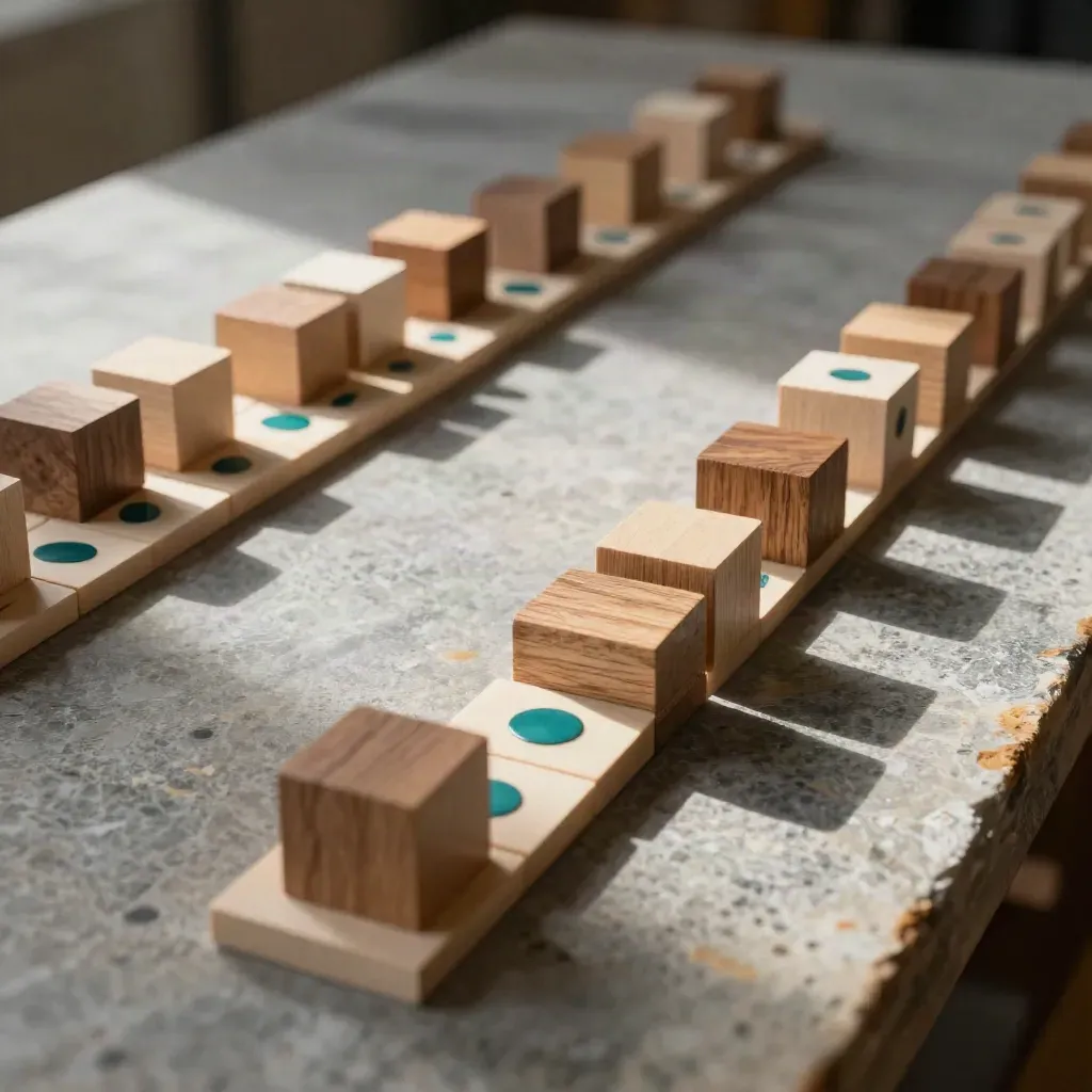 Houten blokken en taaktegels schuiven naar een slimmere teamverdeling op steen.