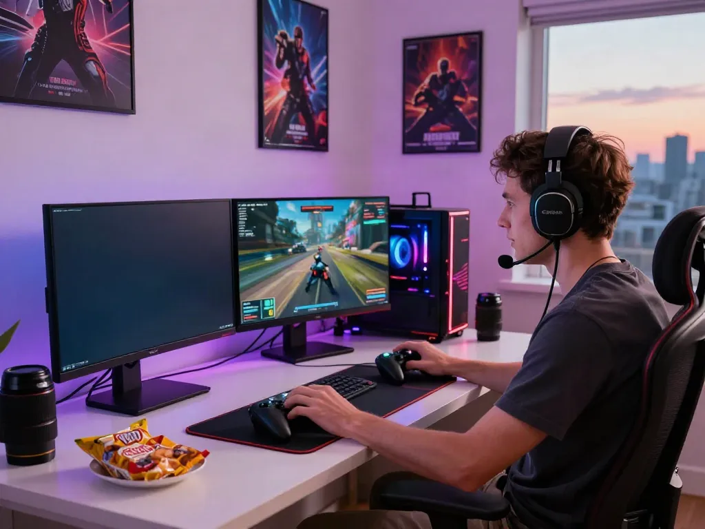 Experience thrilling online gaming with https://manclub1.jp.net/ in a vibrant home office.