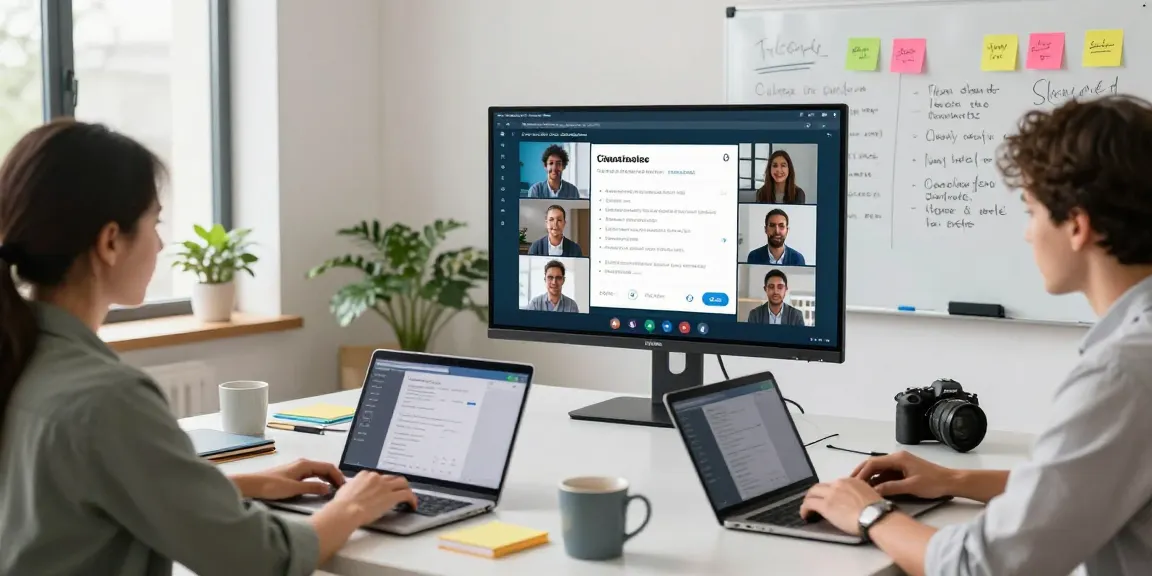 Engaged team using Telegram Web Version in a collaborative digital workspace, showcasing technology integration.
