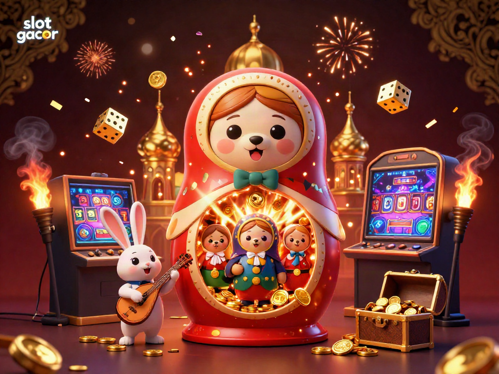 Experience the thrill of slot gacor with an explosion of colorful casino elements and characters.